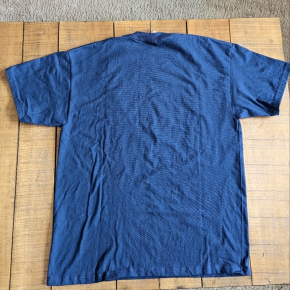 Men's Medium Vintage 2000s Hanes Beefy Navy Blue Propel T-Shirt - Picture 2 of 6